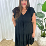Vestido de mujer – Corte informal – Mangas con volantes – Cuello en V – Botones y cintura ajustable