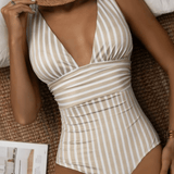 Traje de baño de rayas sin espalda para mujer: cómodo y elástico