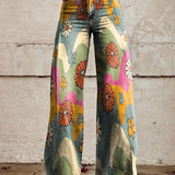 Vaqueros de mujer – Cintura alta – Pierna ancha – Estampado floral – Corte relajado