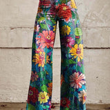 Pantalón ancho de mujer – Cintura alta – Estampado floral – Corte holgado – Tejido estructurado