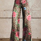 Pantalón ancho de mujer – Cintura alta – Estampado floral – Corte holgado – Tejido estructurado
