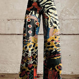 Pantalón ancho de mujer – Cintura alta – Estampado floral – Corte holgado – Tejido estructurado