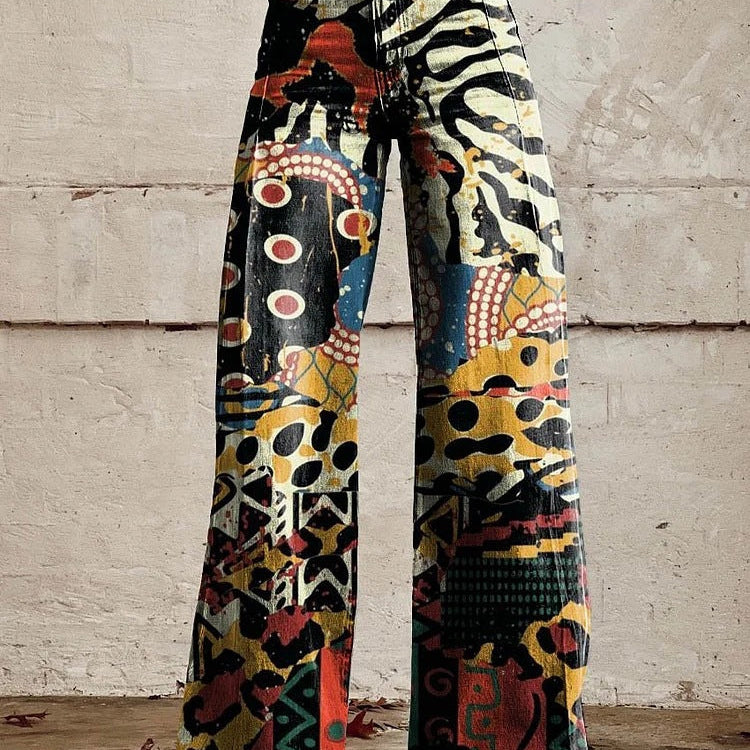 Pantalón ancho de mujer – Cintura alta – Estampado floral – Corte holgado – Tejido estructurado