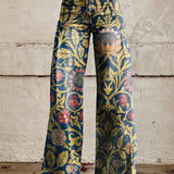Pantalón ancho de mujer – Cintura alta – Estampado floral – Corte holgado – Tejido estructurado