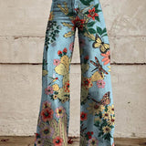 Vaqueros de mujer – Cintura alta – Pierna ancha – Estampado floral – Corte relajado