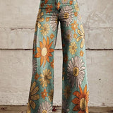 Pantalón ancho de mujer – Cintura alta – Estampado floral – Corte holgado – Tejido estructurado