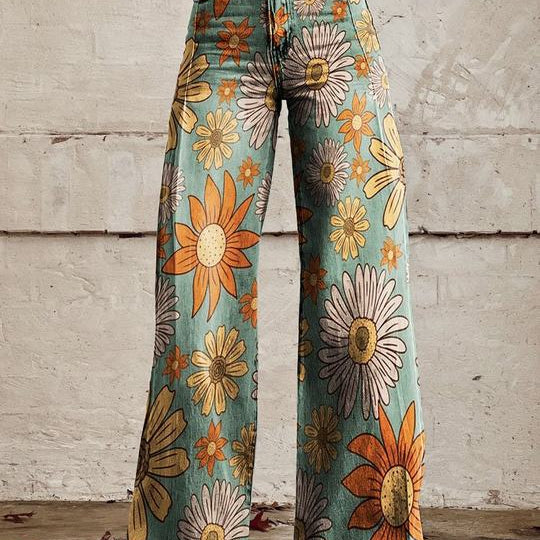 Pantalón ancho de mujer – Cintura alta – Estampado floral – Corte holgado – Tejido estructurado