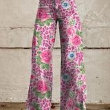 Pantalón ancho de mujer – Cintura alta – Estampado floral – Corte holgado – Tejido estructurado