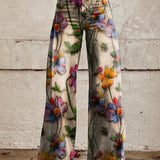 Pantalón ancho de mujer – Cintura alta – Estampado floral – Corte holgado – Tejido estructurado