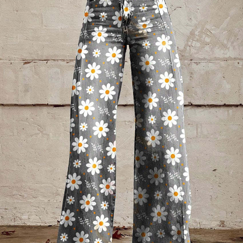 Pantalón ancho de mujer – Cintura alta – Estampado floral – Corte holgado – Tejido estructurado
