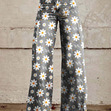 Vaqueros de mujer – Cintura alta – Pierna ancha – Estampado floral – Corte relajado