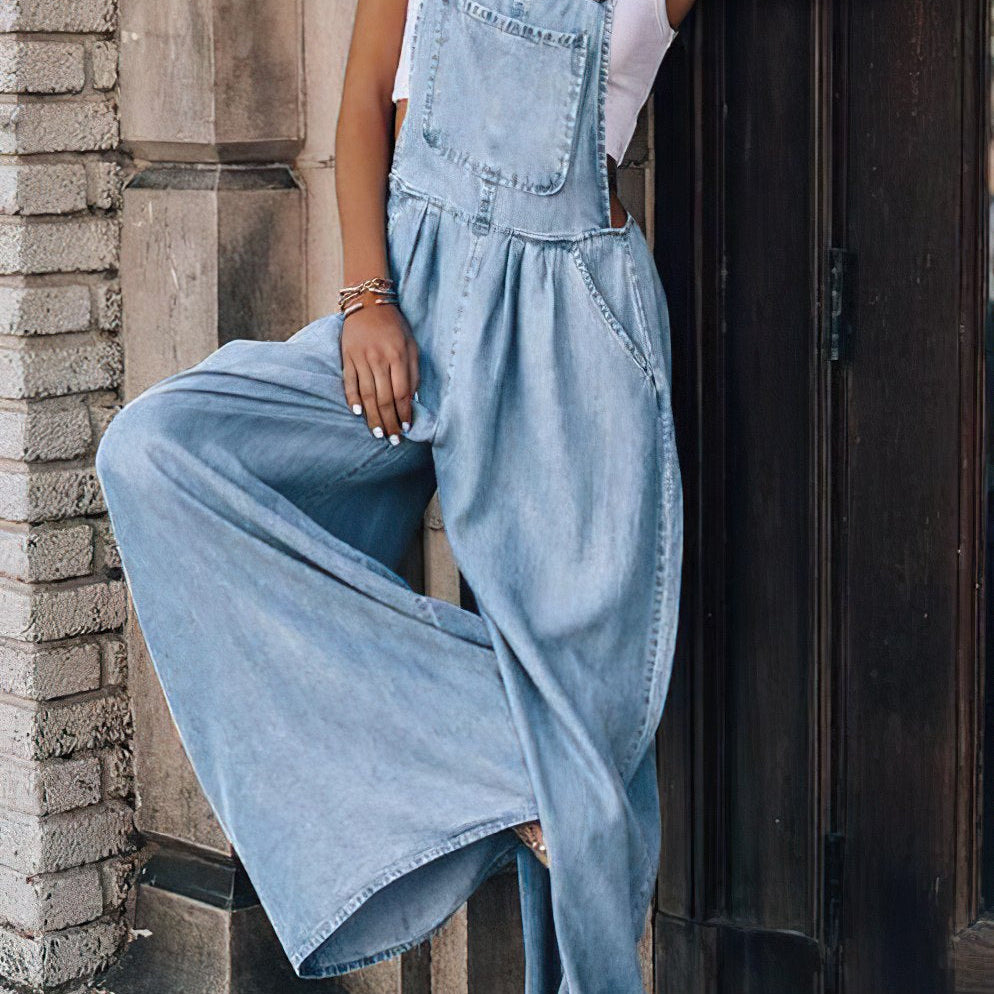 Mono de mujer – Corte holgado – Piernas anchas – Look vaquero – Bolsillo utilitario