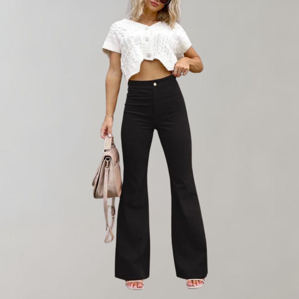 Pantalones acampanados para mujer - Cintura alta - Corte holgado - Tejido cómodo