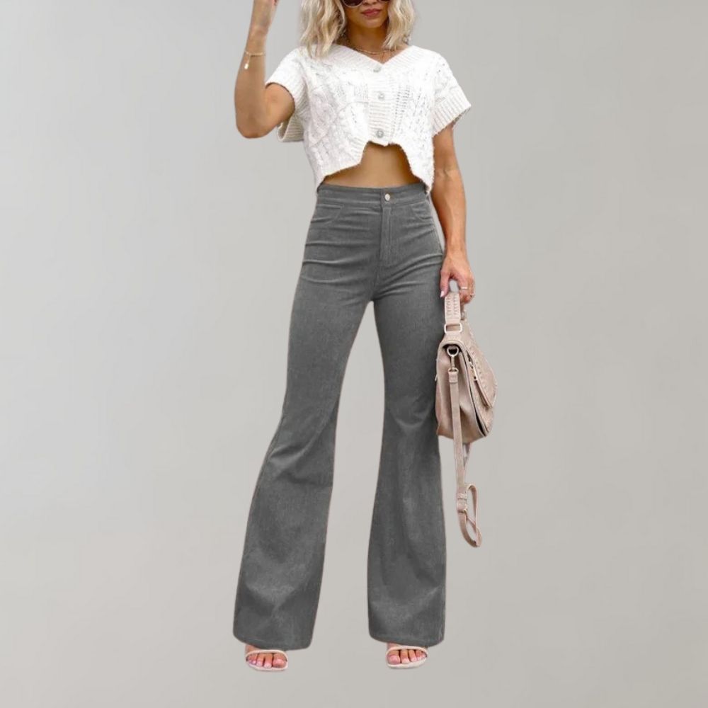 Pantalones acampanados para mujer - Cintura alta - Corte holgado - Tejido cómodo