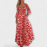 Bella - Vestido con hombros al descubierto y flores del océano