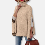 Suéter capa para mujer – Corte holgado – Cuello alto – Punto acanalado – Mezcla de lana