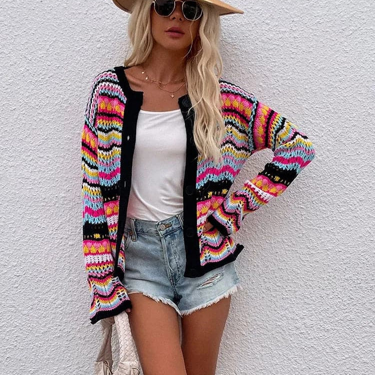 Jenny - Cárdigan de primavera acogedor y multicolor