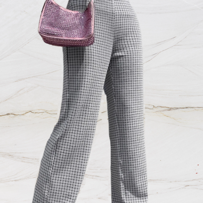 Pantalones de cintura alta para mujer - Corte recto y holgado - Elegante estampado de pata de gallo