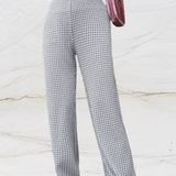 Pantalones de cintura alta para mujer - Corte recto y holgado - Elegante estampado de pata de gallo