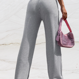 Pantalones de cintura alta para mujer - Corte recto y holgado - Elegante estampado de pata de gallo