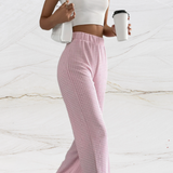 Pantalones de cintura alta para mujer - Corte recto y holgado - Elegante estampado de pata de gallo
