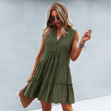 Vestido sin mangas para mujer - Corte acampanado - Volantes de moda - Cuello en V fluido
