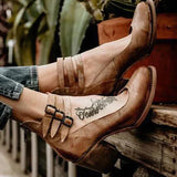 Zapatos de salón para mujer – Tacón cuadrado estable – Punta redonda – Correa de tobillo con doble hebilla