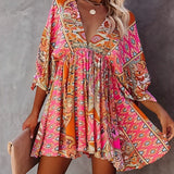 Vestido bohemio para mujer - Mangas largas - Cuello en V - Cintura ajustada - Corte fluido