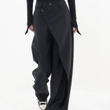 Pantalones anchos para mujer - Cintura alta - Corte holgado - Diseño asimétrico elegante