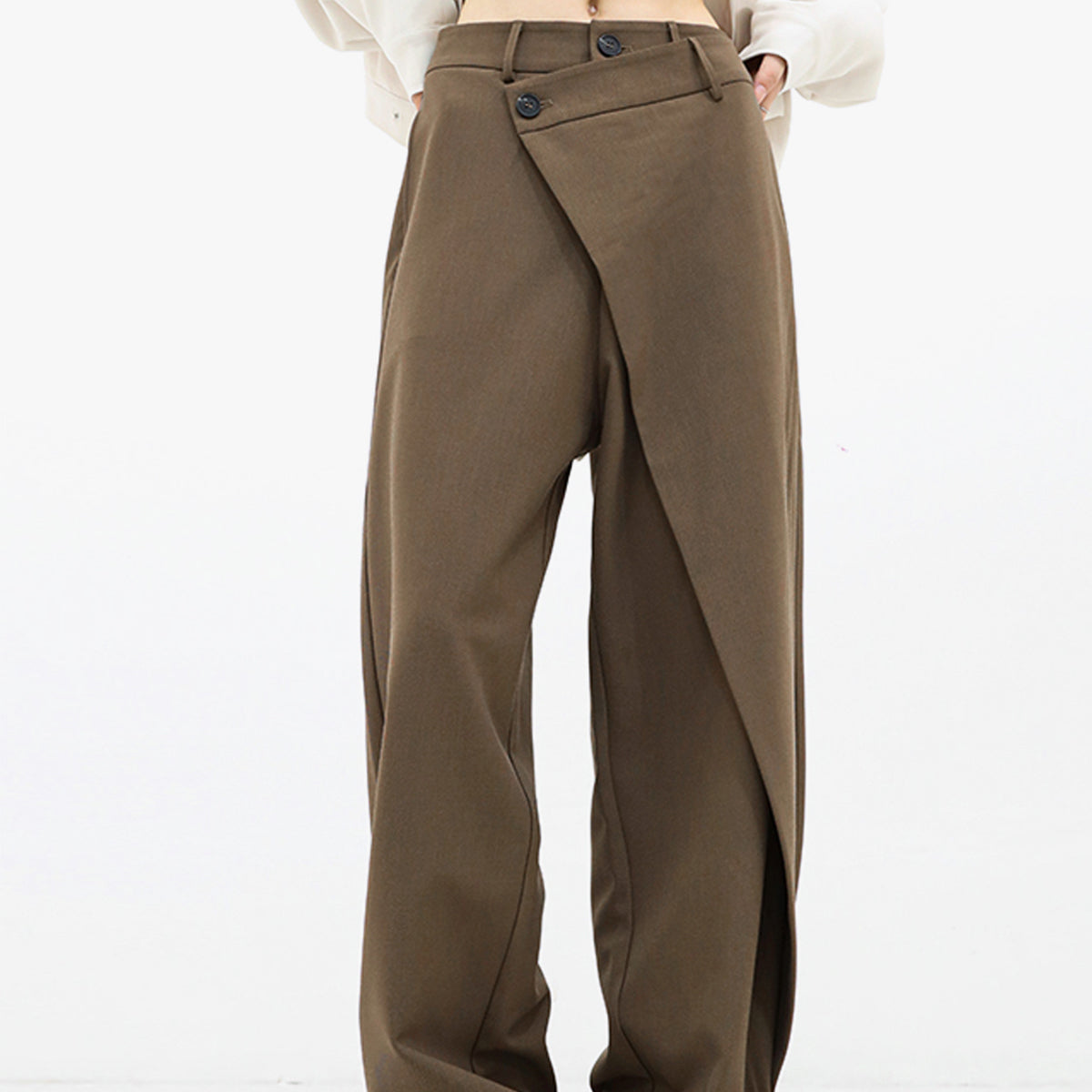 Pantalones anchos para mujer - Cintura alta - Corte holgado - Diseño asimétrico elegante