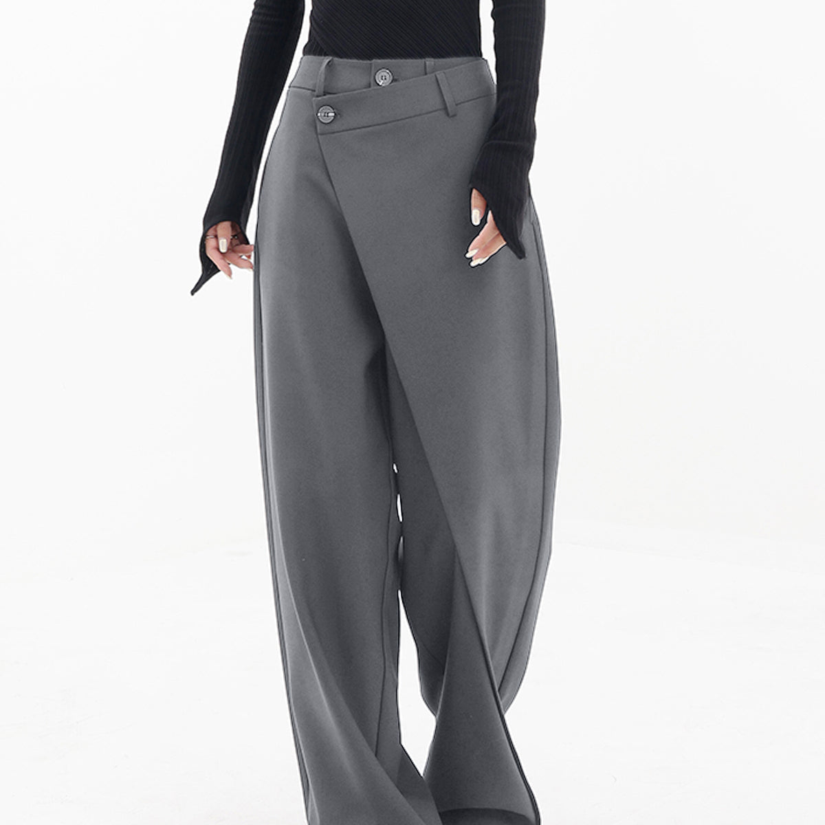 Pantalones anchos para mujer - Cintura alta - Corte holgado - Diseño asimétrico elegante