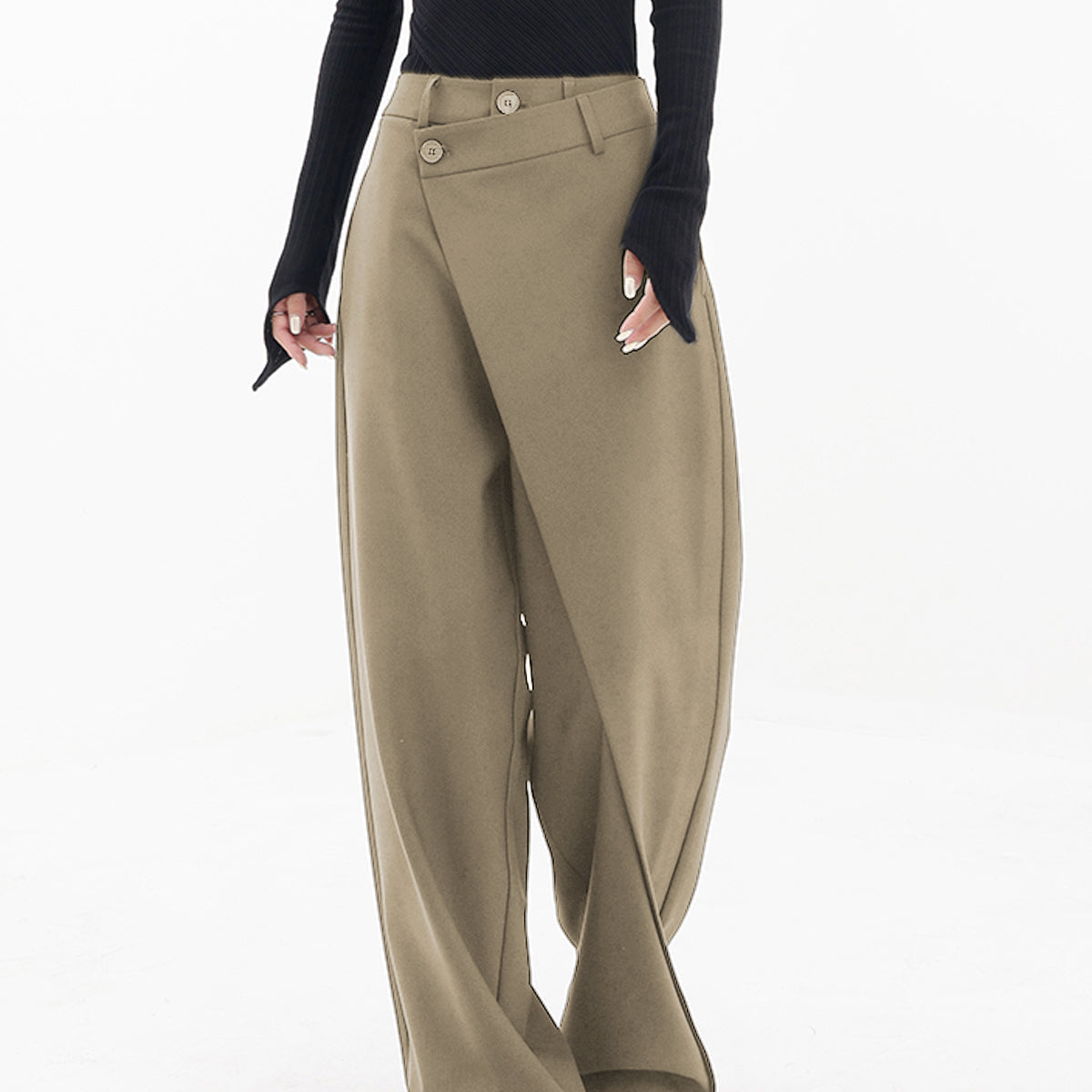 Pantalones anchos para mujer - Cintura alta - Corte holgado - Diseño asimétrico elegante