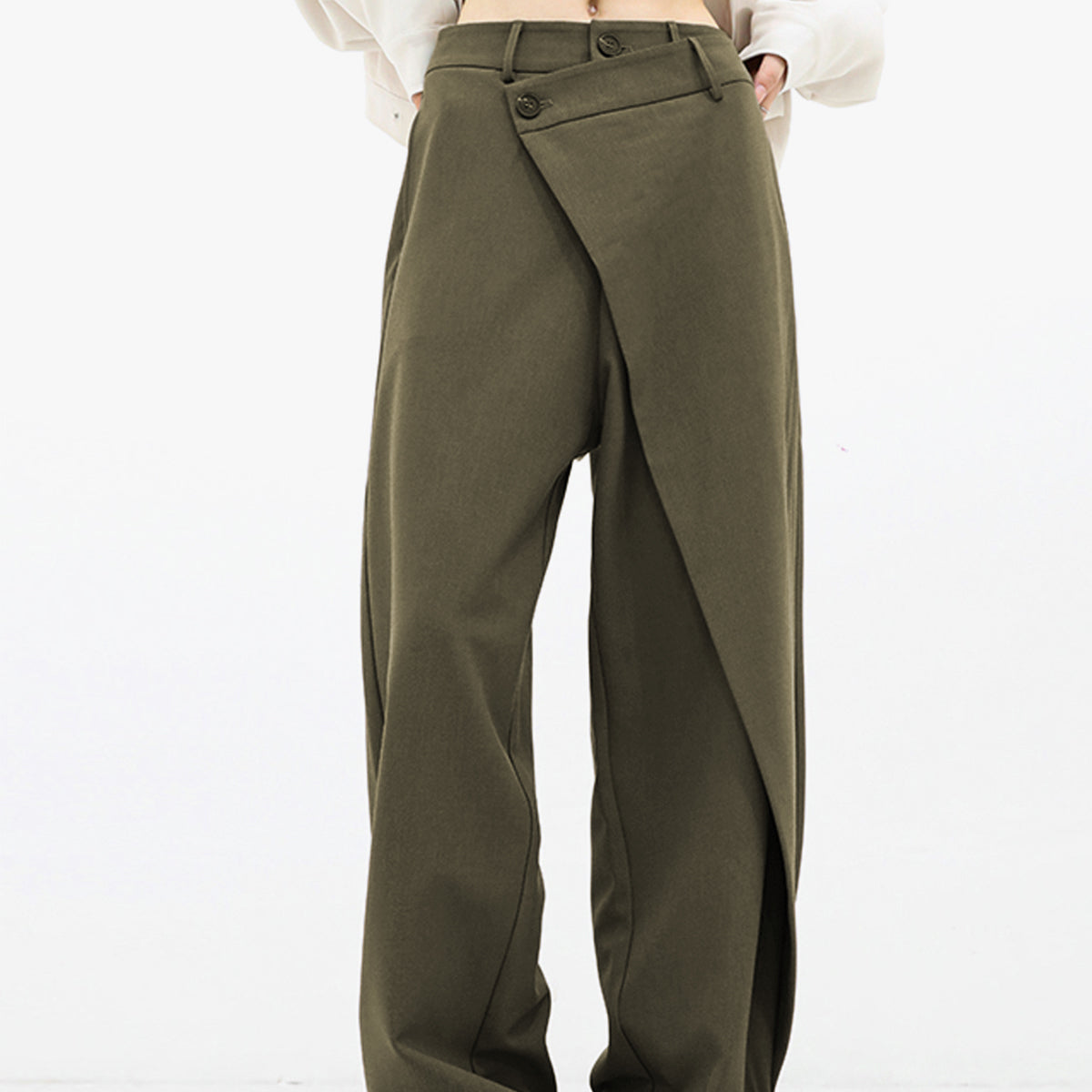Pantalones anchos para mujer - Cintura alta - Corte holgado - Diseño asimétrico elegante