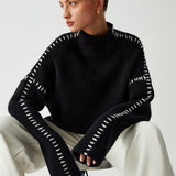 Alma | Suéter Oversize-Dolcevita con detalles de Piqué
