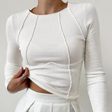Top de manga larga acanalado moderno, elegante, cómodo y sofisticado para mujer.