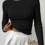 Top de manga larga acanalado moderno, elegante, cómodo y sofisticado para mujer.