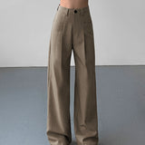 Pantalones anchos para mujer - Cintura alta - Plisados elegantes - Ajuste holgado y fluido