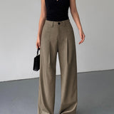 Pantalones anchos para mujer - Cintura alta - Plisados elegantes - Ajuste holgado y fluido