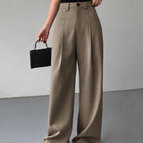 Pantalones anchos para mujer - Cintura alta - Plisados elegantes - Ajuste holgado y fluido