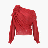 Blusa de mujer - Un hombro asimétrico - Drapeado elegante - Mangas largas fluidas