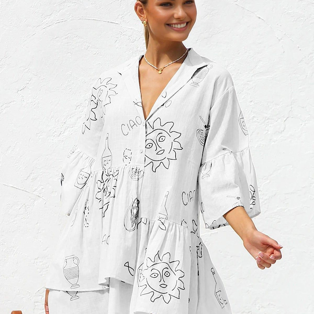 Vestido informal de verano con estampado para mujer: tejido ligero y transpirable.