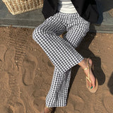 Pantalones anchos para mujer - Cintura alta - Estampado de cuadros - Tejido ligero y transpirable