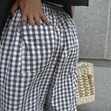 Pantalones anchos para mujer - Cintura alta - Estampado de cuadros - Tejido ligero y transpirable