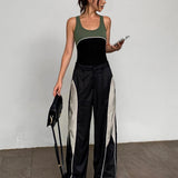 Pantalones holgados con patchwork y cordón - Estilo casual
