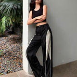 Pantalones holgados con patchwork y cordón - Estilo casual