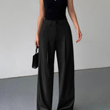 Pantalones anchos para mujer - Cintura alta - Plisados elegantes - Ajuste holgado y fluido