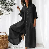 Mono de mujer – Corte oversize – Tejido transpirable – Largo – Botones delanteros con bolsillos