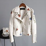 Chaqueta de cuero floral elegante, chic y duradera para mujer.