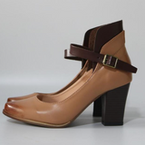 Zapatos de tacón para mujer – Punta redonda cerrada – Correa con hebilla – Tacón de bloque estable