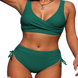 Bikini para mujer – Top cruzado – Cintura alta – Fruncido ajustable – Tejido transpirable